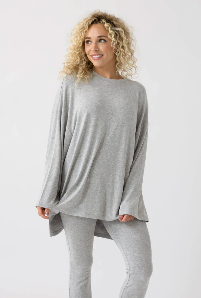 All Weekend Long Pant Set Long Sleeve- Grey