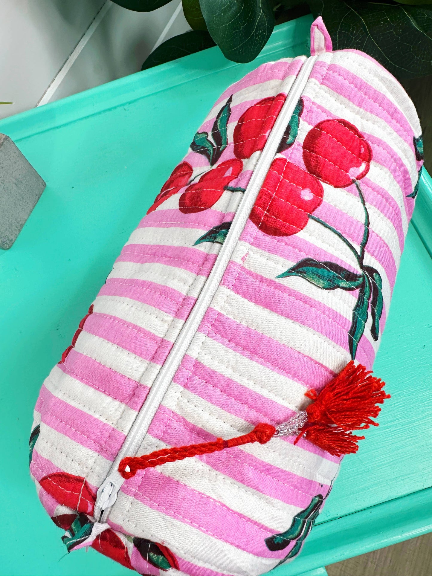 Quilted Makeup Bag: Cherry Print
