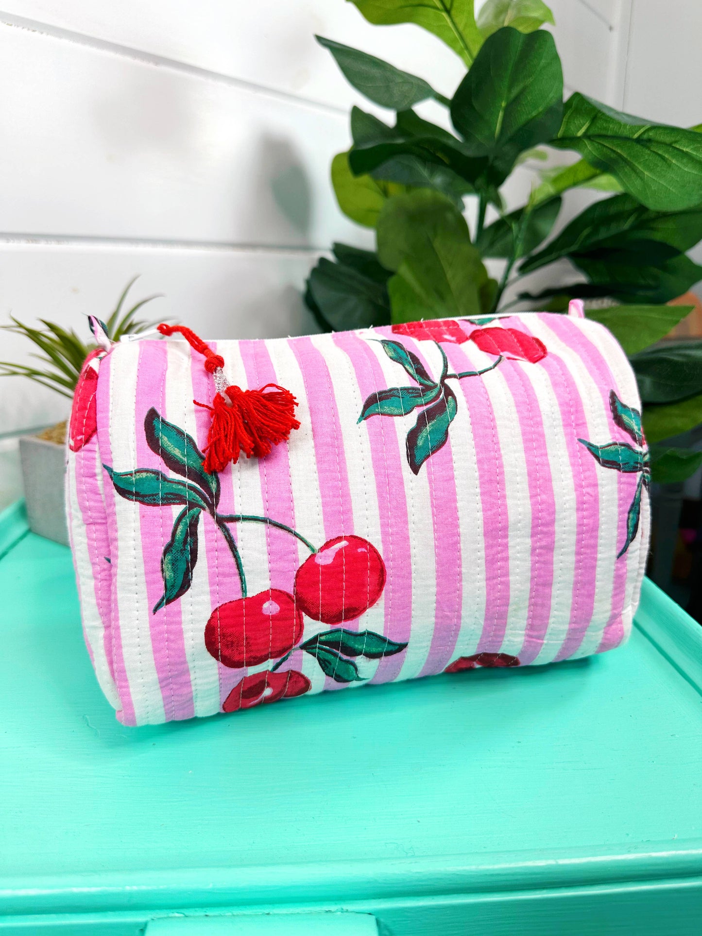 Quilted Makeup Bag: Cherry Print