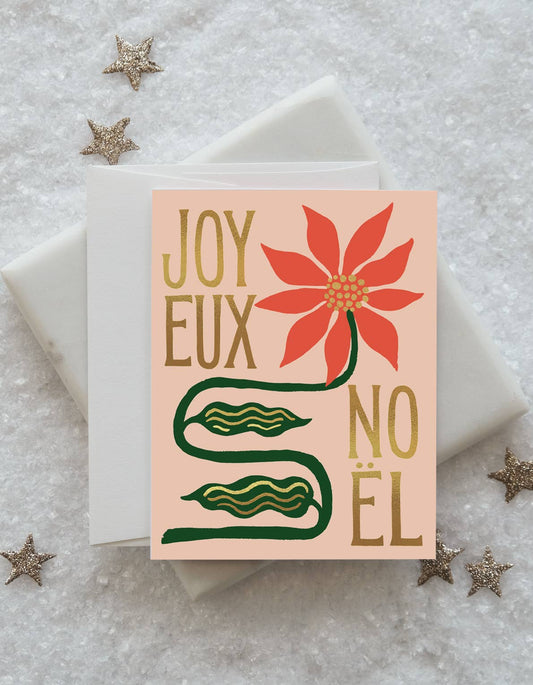 Joyeux Noel Poinsettia Holiday Greeting Card