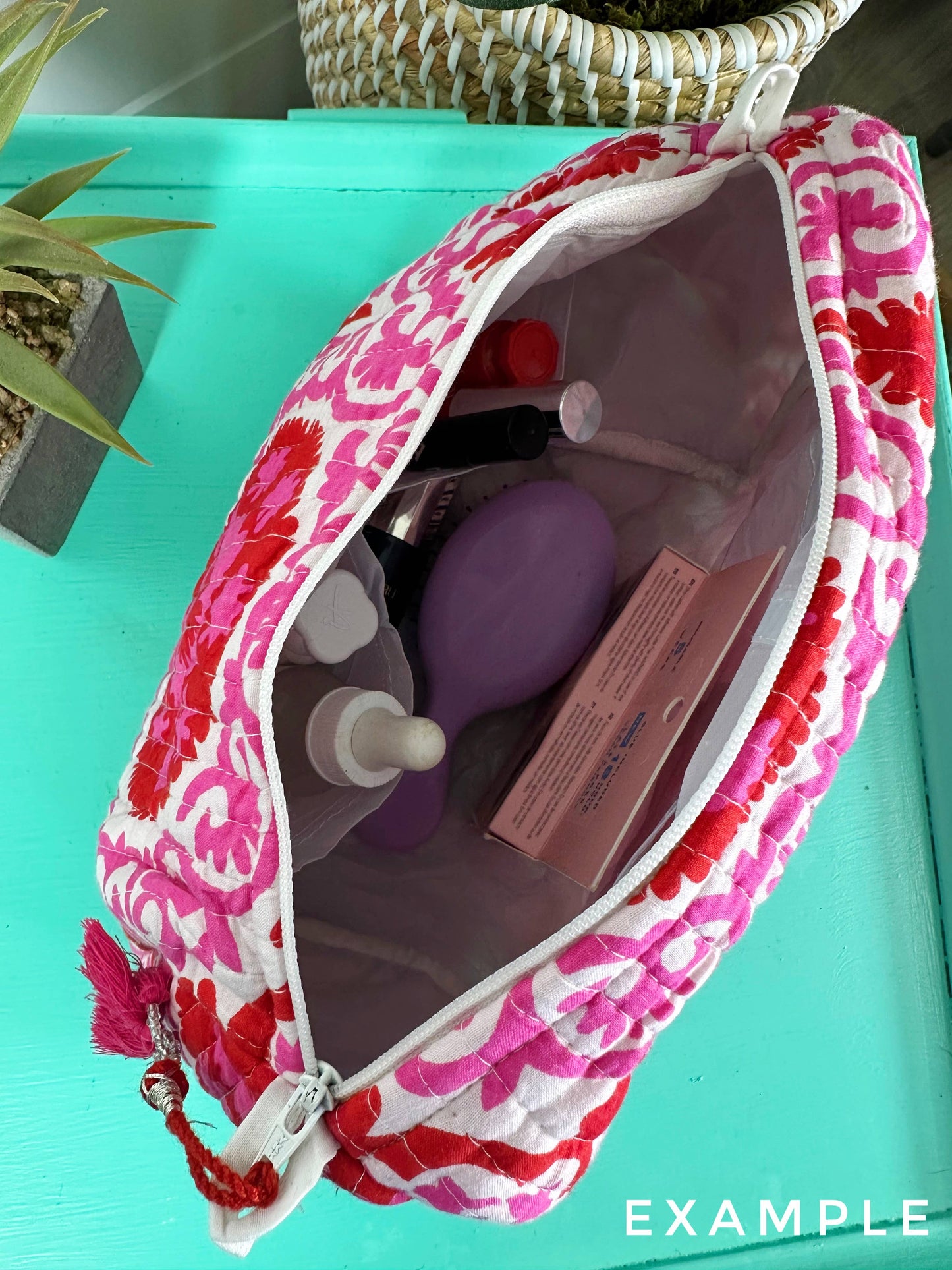 Quilted Makeup Bag: Cherry Print