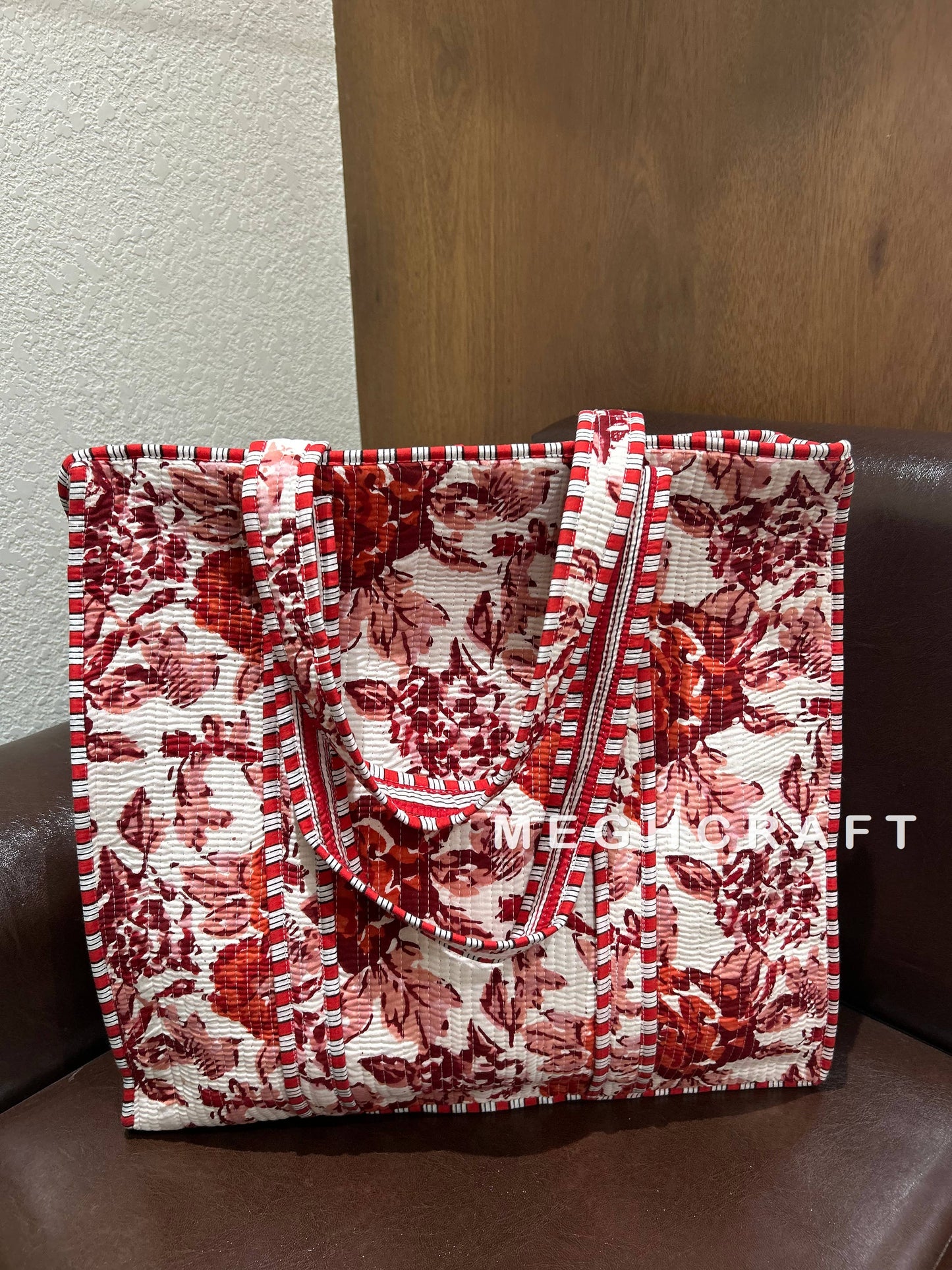 Cotton Quilted Tote bag- Red
