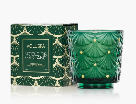 Noble Fir Garland Boxed Pedestal Candle