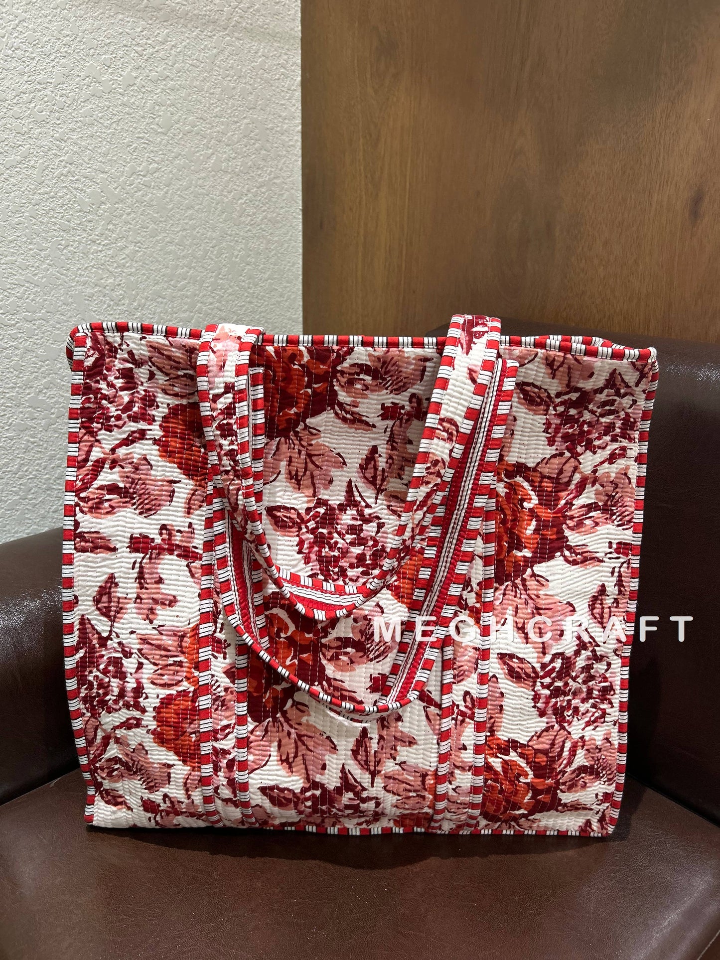Cotton Quilted Tote bag- Red