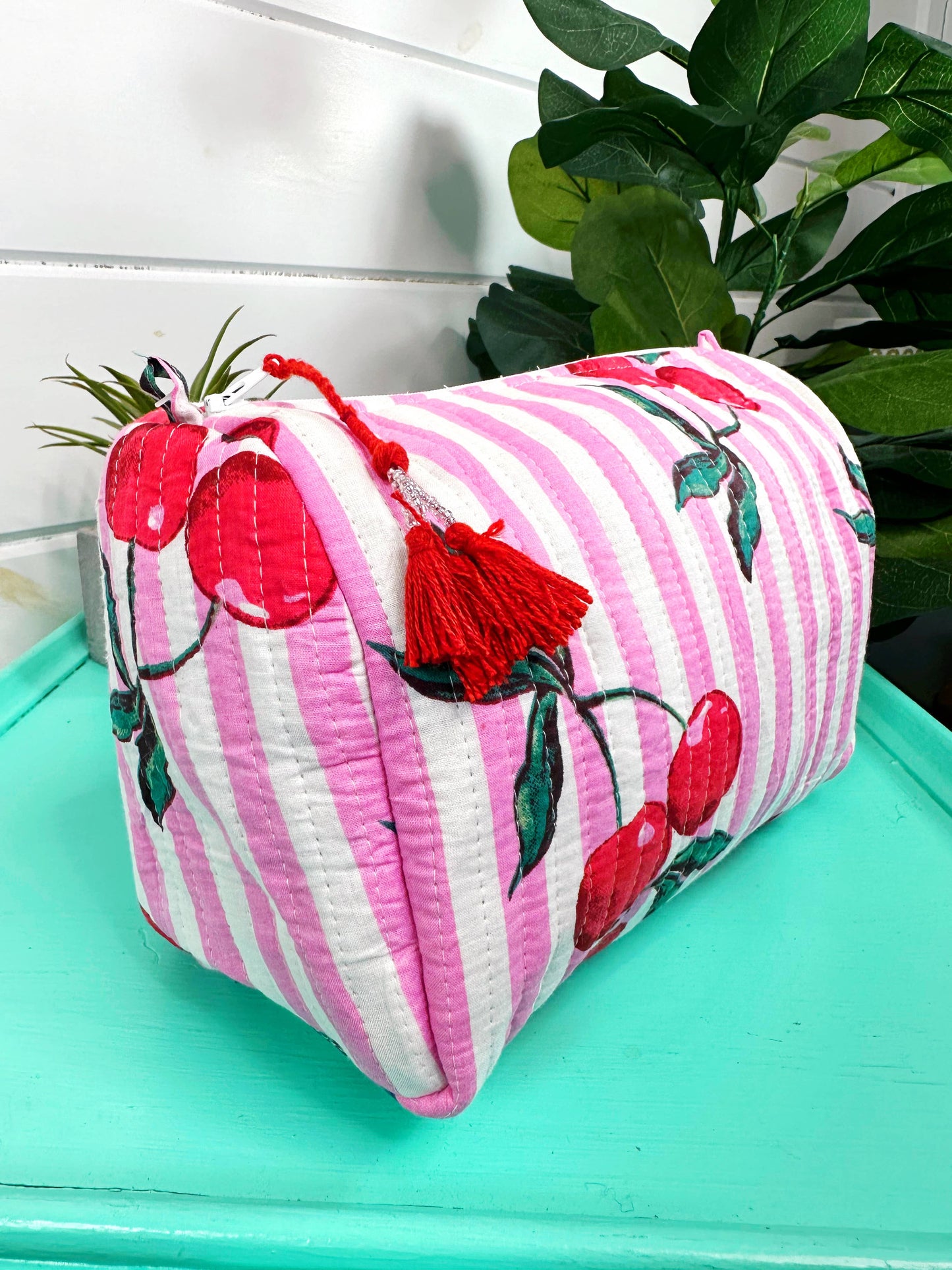 Quilted Makeup Bag: Cherry Print
